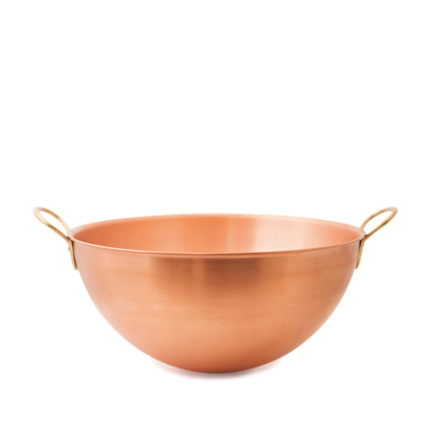 Rührschüssel 22 cm aus reinem, 2 mm Kupferblech massiv mit Messinggriffen